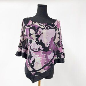 VINTAGE SILK PAISLEY SCARF PRINTED TOP WITH SATIN TRIM